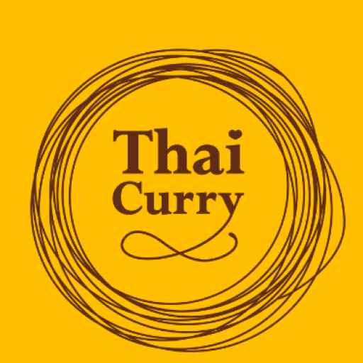 Thai Curry Restaurant logo with brown font color and mustard yellow background color